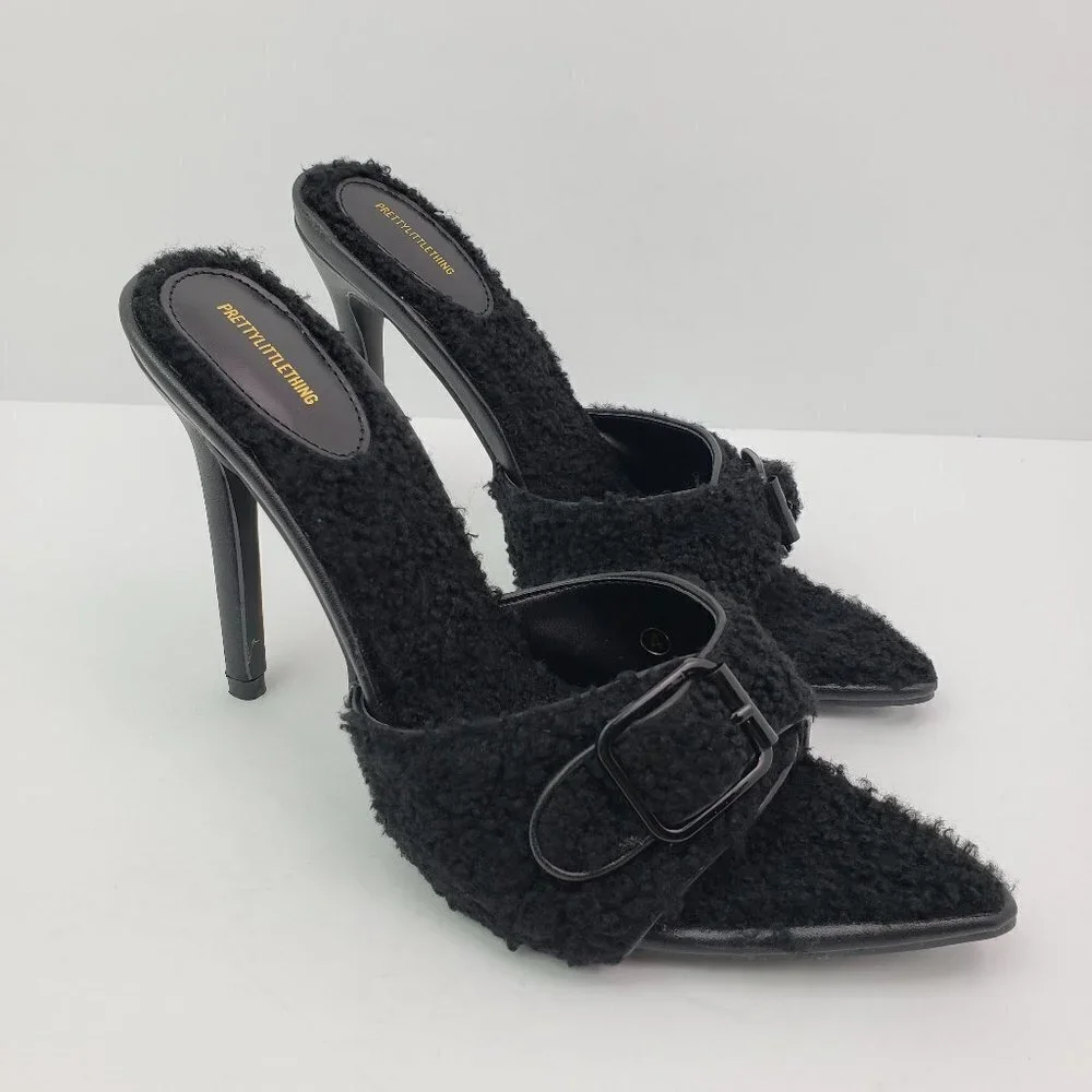 Pretty Little Thing Womens Size UK 4 US 6 Black Teddy Point Buckle 4.5